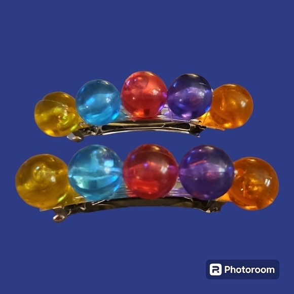 Vintage 1980s Rainbow Beaded Barrettes - Picture 1 of 5
